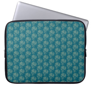 Ethnic Style Floral Mini-Print Beige auf Aquamarin Laptopschutzhülle