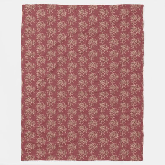 Ethnic Style Floral Mini-Print Beige auf Maroon Fleecedecke (Vorderseite)