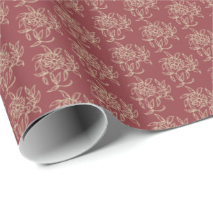 Ethnic Style Floral Mini-Print Beige auf Maroon Geschenkpapier