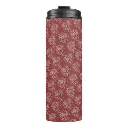 Ethnic Style Floral Mini-Print Beige auf Maroon Thermosbecher (Vorderseite)