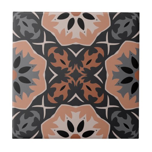 Ethnic Tribal Boho leichte Grau- und Kaffeetöne Fliese (Vorderseite)