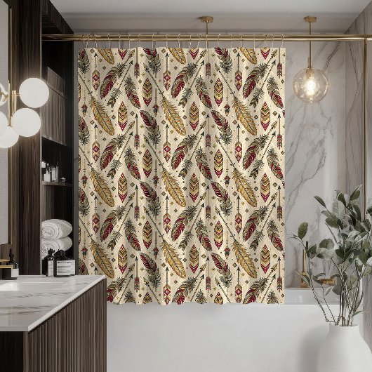 Ethnic Tribal Curtain Arrows and Feathers Design Duschvorhang