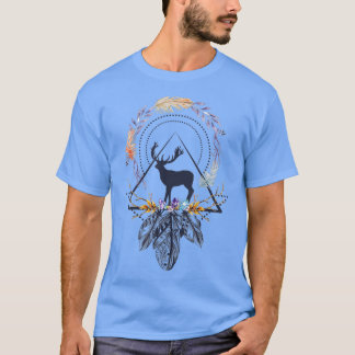 Ethnic Tribal Deer Head Boho Feather Native T-Shirt