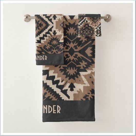 Ethnic Tribal Mudcloth Black & Tan Badhandtuch Set