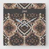 Ethnic Tribal Mudcloth Black & Tan Quadratische Wanduhr (Vorderseite)