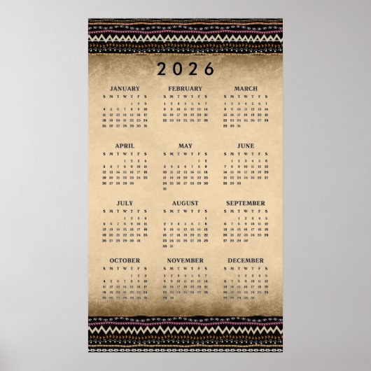 Ethnic Tribal Stripes 2026 Wall Calendar Poster (Vorne)