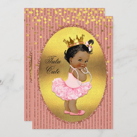 Ethnic Tutu Niedliche Imitate Gold Foil Glitzer Co Einladung (Vorne/Hinten)