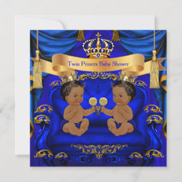Ethnic Twin Baby Shower Boy Prince Blue Gold Einladung