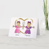 Ethnic Twin Girls 1. Geburtstag Sweet Personalisie Karte (Vorderseite)