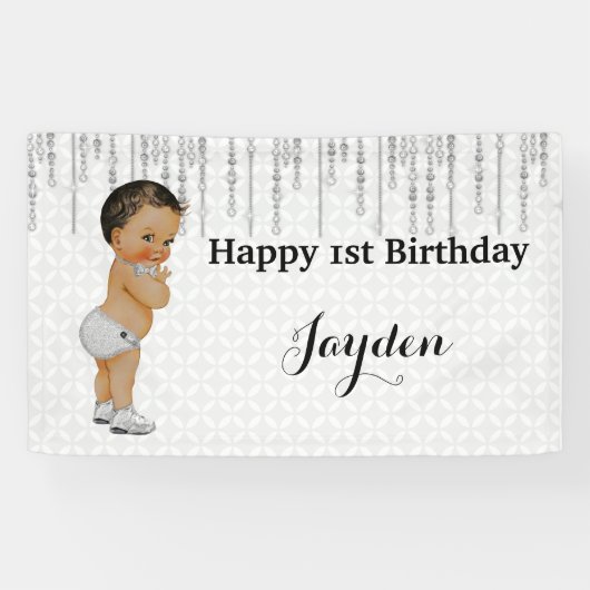 Ethnic Vintag Baby Boy Diamonds Silver Banner (Horizontal)