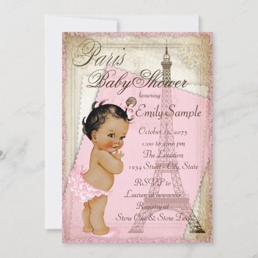Ethnic Vintag Paris Baby Dusche Einladung (Vorderseite)