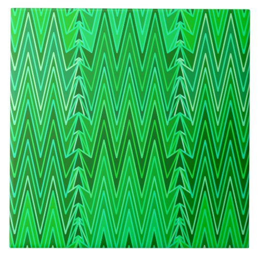 Ethnic Zickzack Damask, Emerald und Lime Green Fliese (Vorderseite)