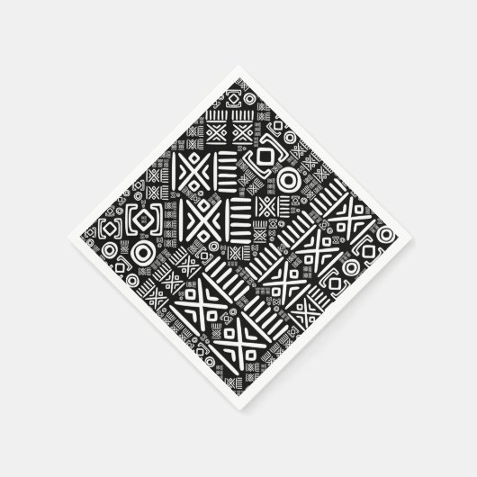 Ethnisch-afrikanisches Muster - Schwarz und Weiß # Serviette (Ecke)