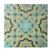 Ethnisch Aquamarin braun gepunktete schwarze geome Fliese (Vorderseite)