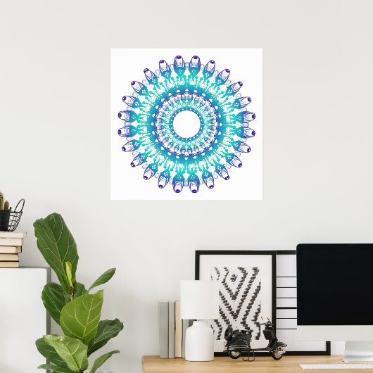 ethnisch aquamarine Mandala. Poster (Heimbüro)