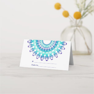 ethnisch aquamarine Mandala. Text. Platzkarte