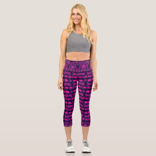 Ethnisch-asiatische Elefanten Blue Pink Capri Leggings