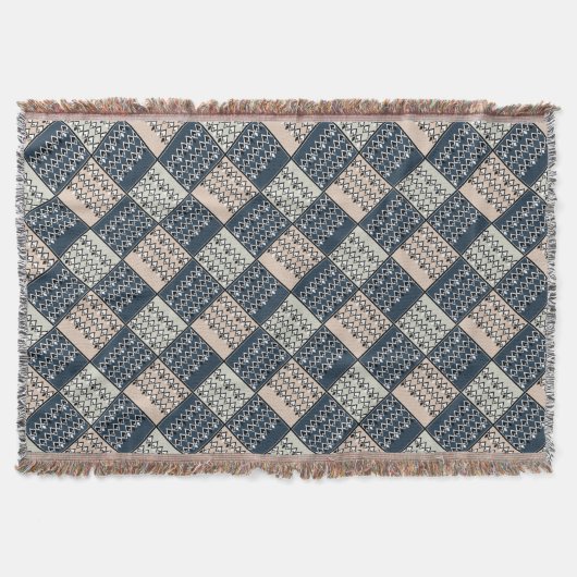 Ethnisch-beige-blaues Flickwerk. Decke (Vorderseite)