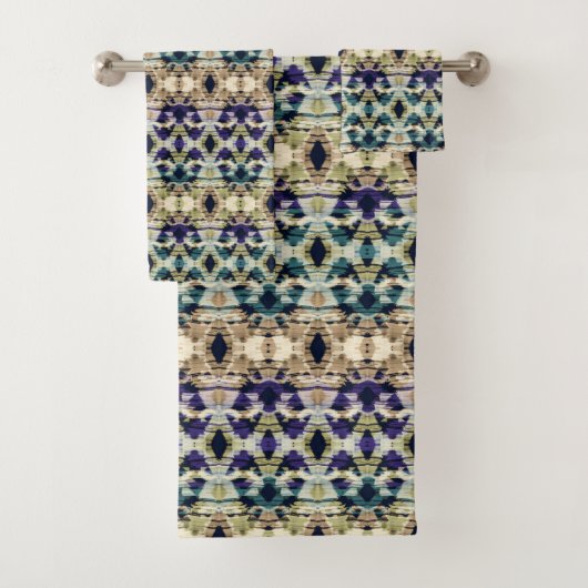 Ethnisch blau, beige Ikat Badhandtuch Set (Insitu)