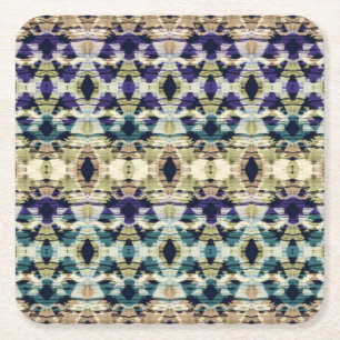 Ethnisch blau, beige Ikat Rechteckiger Pappuntersetzer