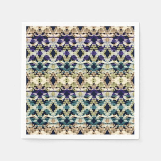 Ethnisch blau, beige Ikat Serviette (Vorderseite)