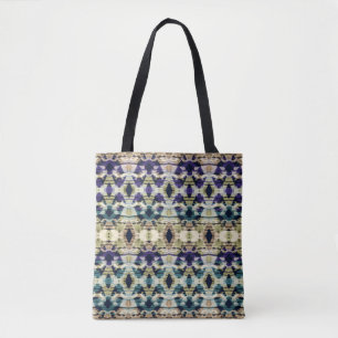 Ethnisch Blau, Beige Ikat  Tasche