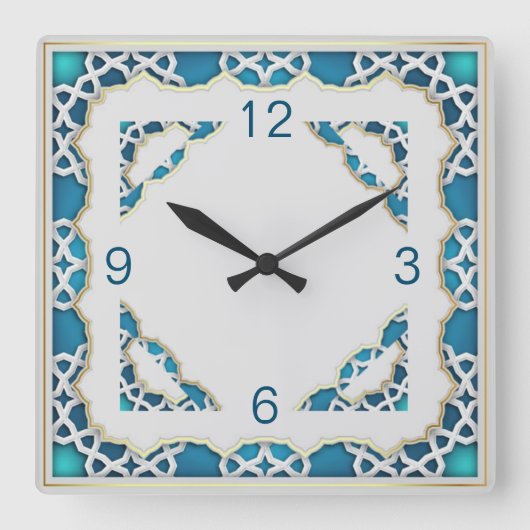 Ethnisch blau quadratische wanduhr (Vorderseite)