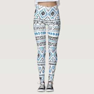 Ethnisch blau, weiß, nahtloser Hintergrund. Leggings