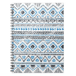 Ethnisch blau, weiß, nahtloser Hintergrund. Notizblock