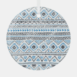 Ethnisch blau, weiß, nahtloser Hintergrund. Ornament Aus Glas