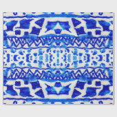 Ethnisch-blaues Aquarellmuster Geschenkpapier (Flach)