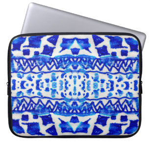 Ethnisch-blaues Aquarellmuster Laptopschutzhülle