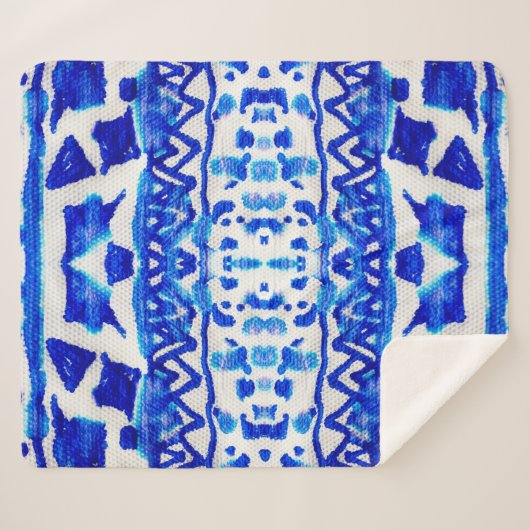 Ethnisch-blaues Aquarellmuster Sherpadecke (Vorderseite (Horizontal))