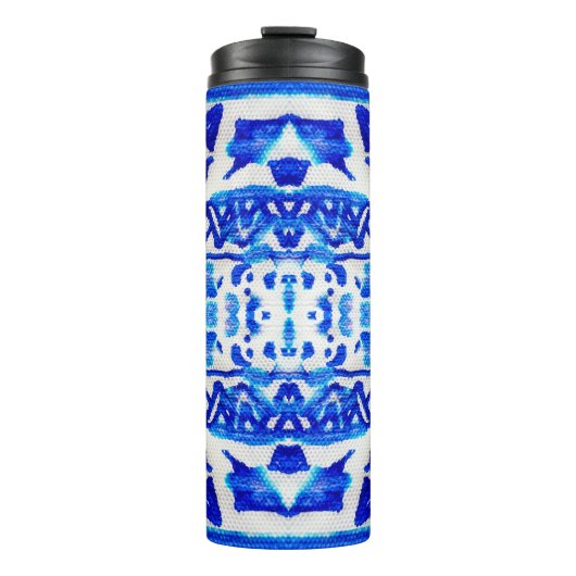 Ethnisch-blaues Aquarellmuster Thermosbecher (Vorderseite)