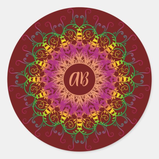 Ethnisch florale Multicolor mandala. Runder Aufkleber (Vorderseite)