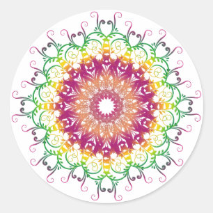 Ethnisch florale Multicolor mandala. Runder Aufkleber