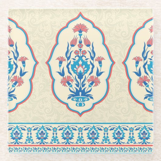 Ethnisch-florale Stoffe: Nahtlose Eleganz Glasuntersetzer (Vorderseite)