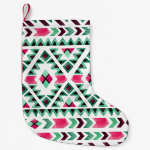 Ethnisch geometrisch, Aquarell, handbemalt Kleiner Weihnachtsstrumpf