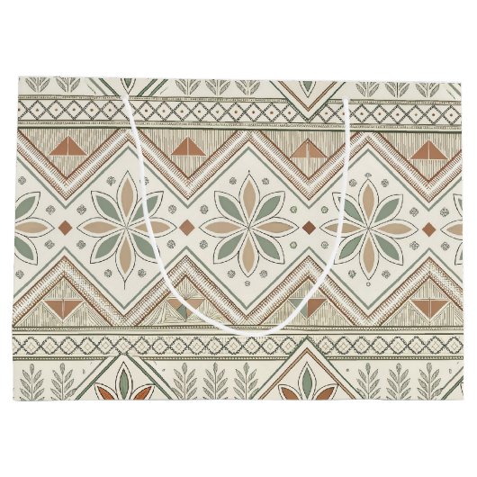 Ethnisch geometrisches, florales, nahtloses Muster Große Geschenktüte (Rückseite)