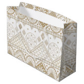 Ethnisch geometrisches, florales, nahtloses Muster Große Geschenktüte (Rückseite Schrägansicht)