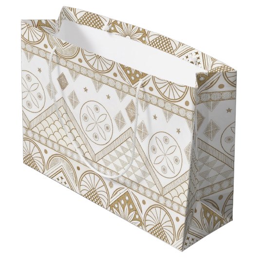 Ethnisch geometrisches, florales, nahtloses Muster Große Geschenktüte (Rückseite Schrägansicht)