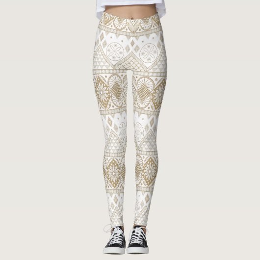 Ethnisch geometrisches, florales, nahtloses Muster Leggings (Vorderseite)