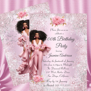 Ethnisch glamouröser Geburtstag Pink Silber Winter Einladung