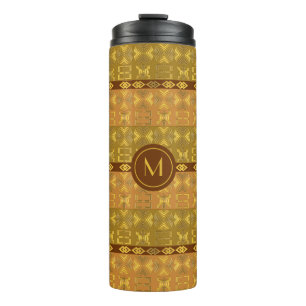 Ethnisch-goldenes afrikanisches Muster. Adinkra. T Thermosbecher