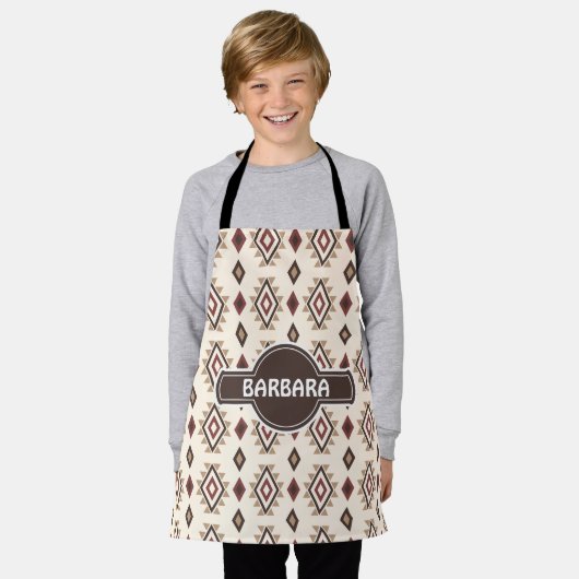 Ethnisch-graue Creme Minimales Muster Schürze (Getragen)