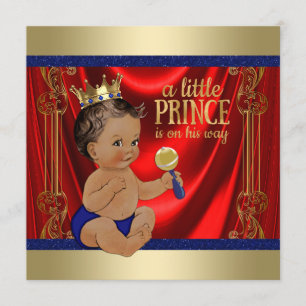 Ethnisch königsblau-goldener Prinz-Baby-Party Einladung