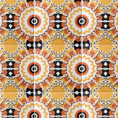 Ethnisch-orangefarbenes Schwarz-Weiß-Damast-Mosaik Fliese