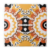 Ethnisch-orangefarbenes Schwarz-Weiß-Damast-Mosaik Fliese (Vorderseite)
