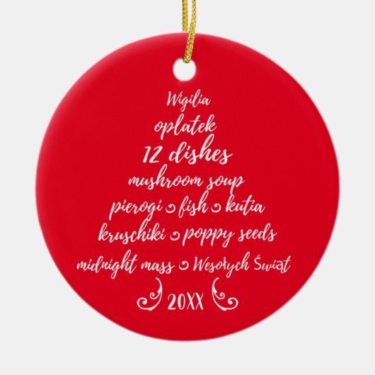 Ethnisch polnischer Weihnachtsbaum Wigilia Red Whi Keramik Ornament (Vorne)