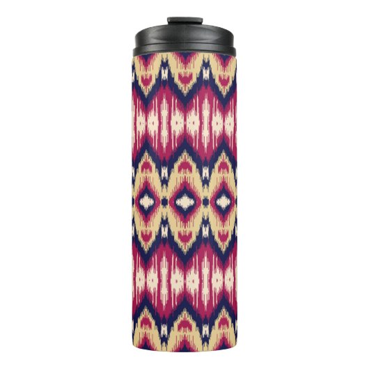 Ethnisch rosa blaue Kat Zickzack Muster Hintergrun Thermosbecher (Vorderseite)